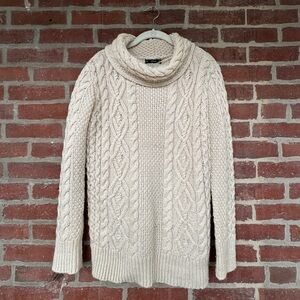 Zara Cable Knit Turtleneck Sweater in Cream